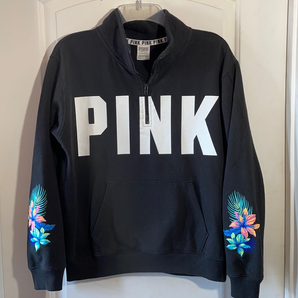 PINK 1/4 Zip Pullover Hawaiian Theme on Sleeves
